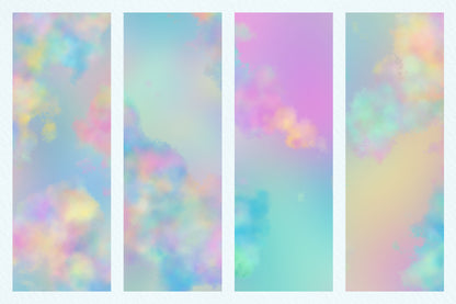 Ethereal Pastel Clouds Digital Watercolor Backgrounds, preview sheet