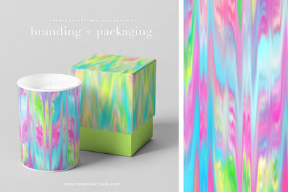 Ikat Inspired 'Palm Beach' Wet Paint Digital Backgrounds, branding and packaging sample