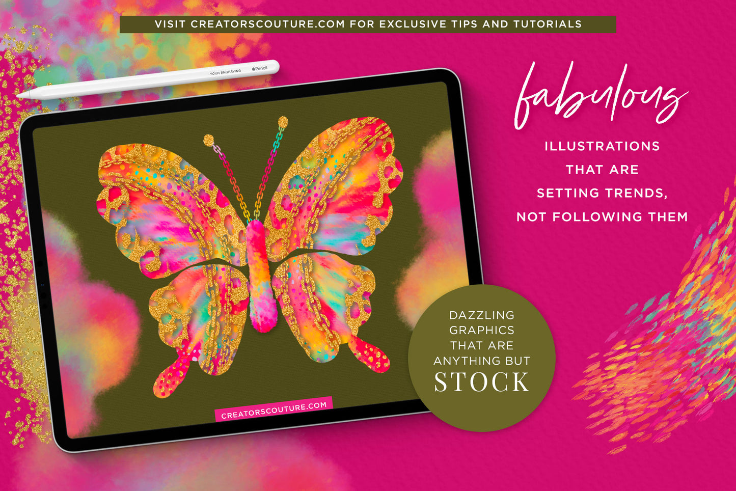 Rainbow & Gold Watercolor Butterfly Artwork Illustration Collection, butterfly on ipad