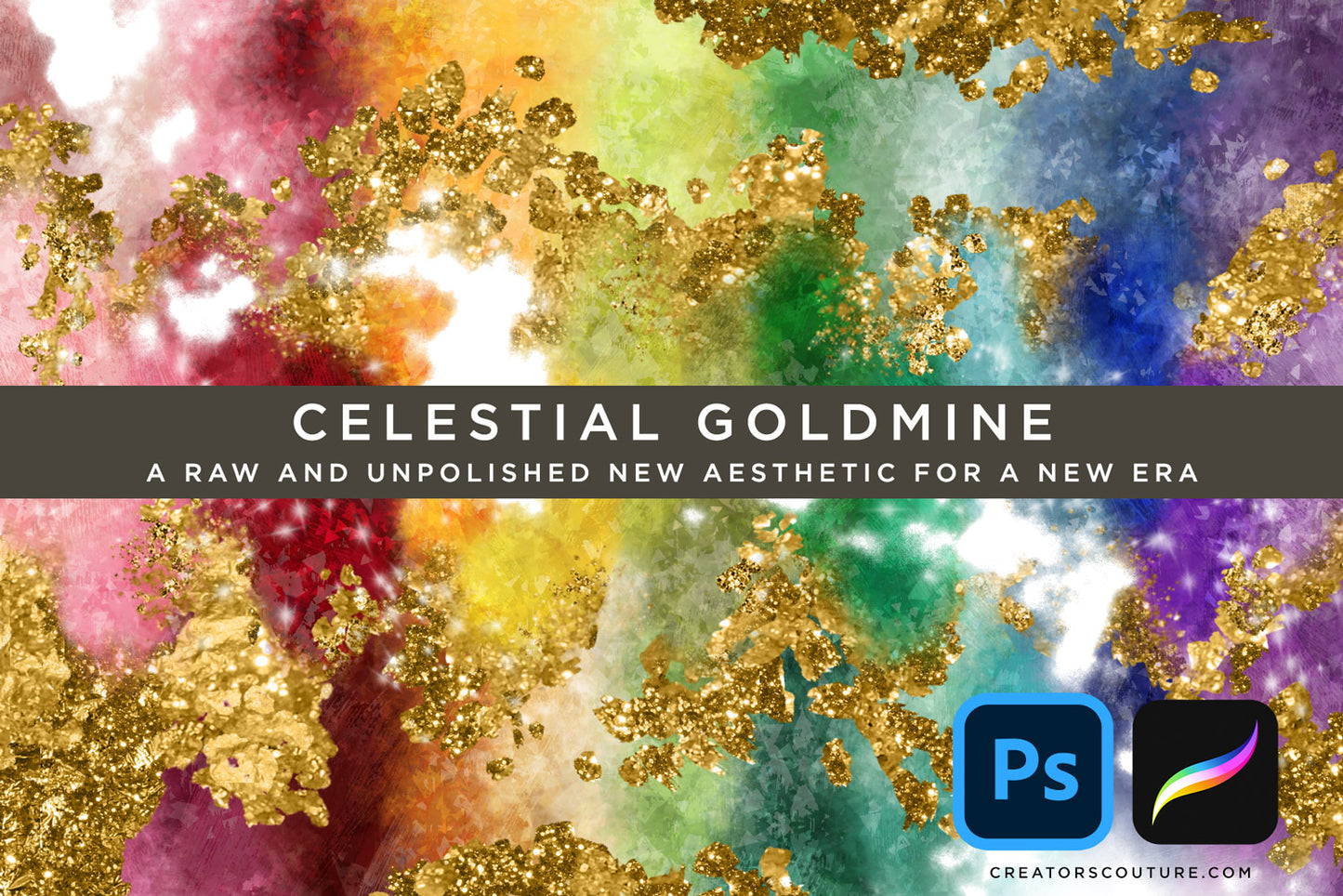 rainbow celestial goldmine artistic unpolished crystal textures for procreate and photoshop