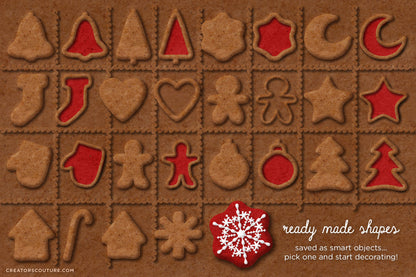 Gingerbread, Cookie, & Cake Graphic & Lettering Effects for Photoshop, ready made shapes