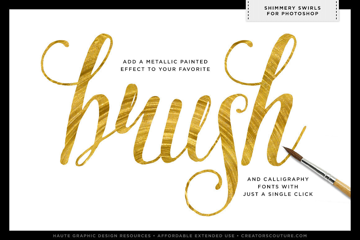 Metallic Glittery Painted Textures for Photoshop: Shimmery Swirls, brush calligraphy demo