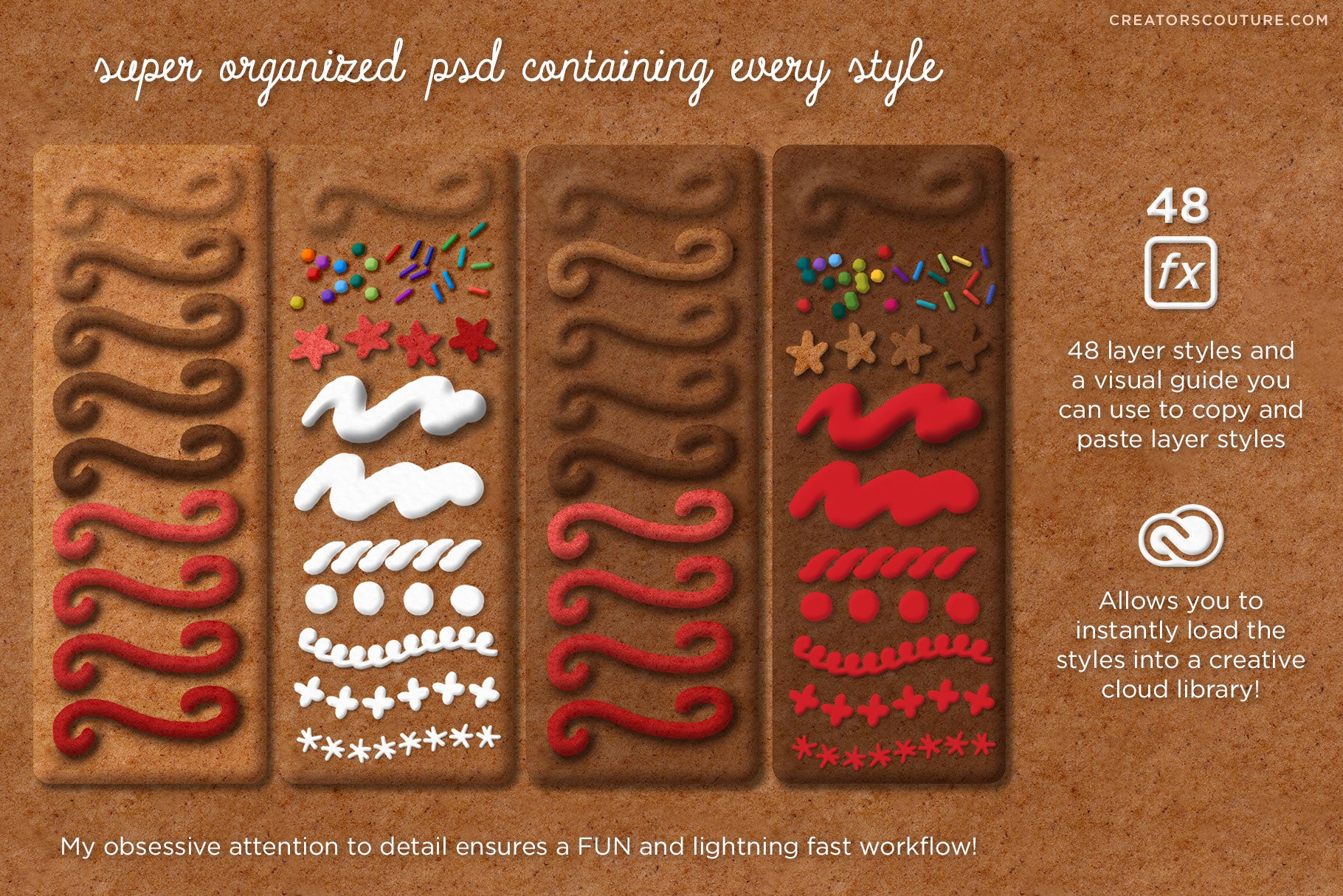 Gingerbread, Cookie, & Cake Graphic & Lettering Effects for Photoshop, layer styles smart psd