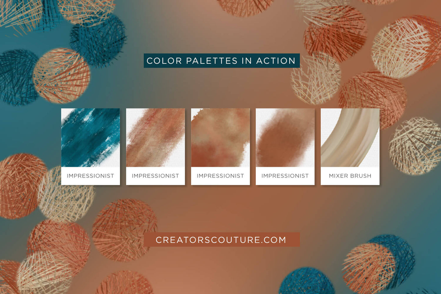 abstract dot artwork teal peach color palette collection