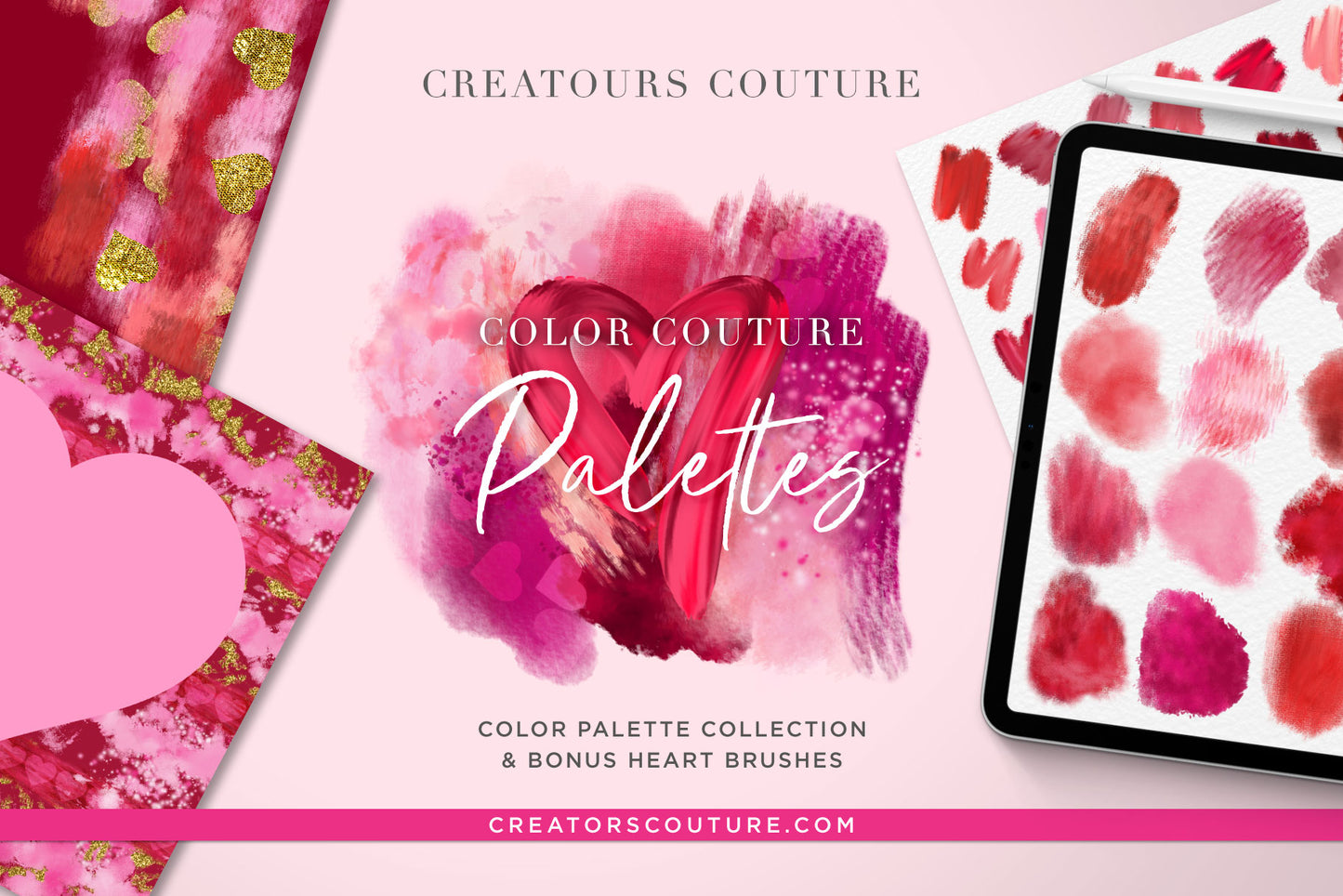 Valentine's Day Photoshop Brush Palettes, Heart Shaped Stamp Brushes, & Ready-Made Backgrounds